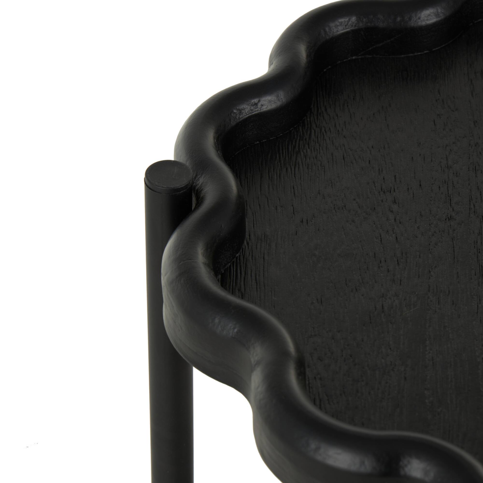 23.75" Black Wood Floral Inspired 2-Level Side End Accent Table with Metal Legs